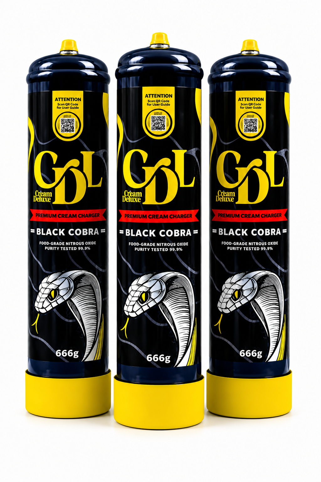 Cream Deluxe Black Cobra Edition 666g N20 Cream Charger - 3 can